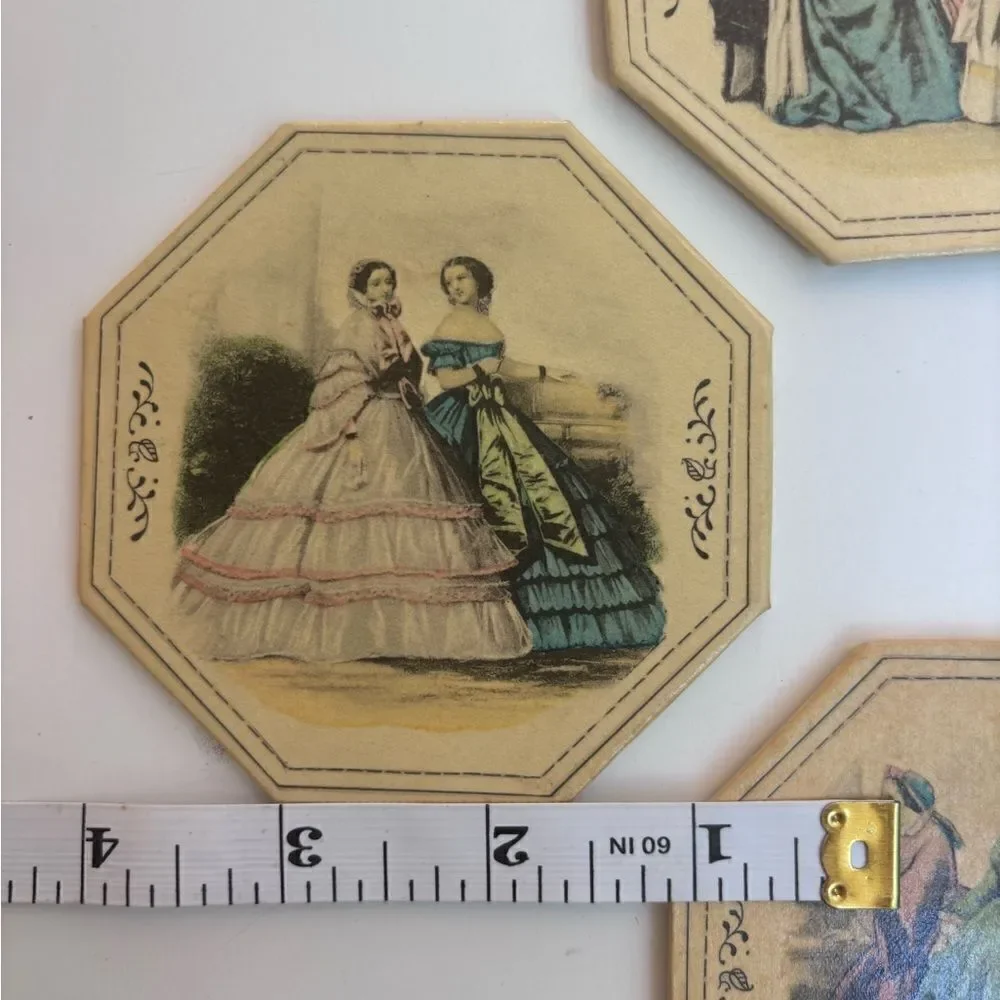 TW Antique Victorian paper every day coasters / Set of 7/ In Box